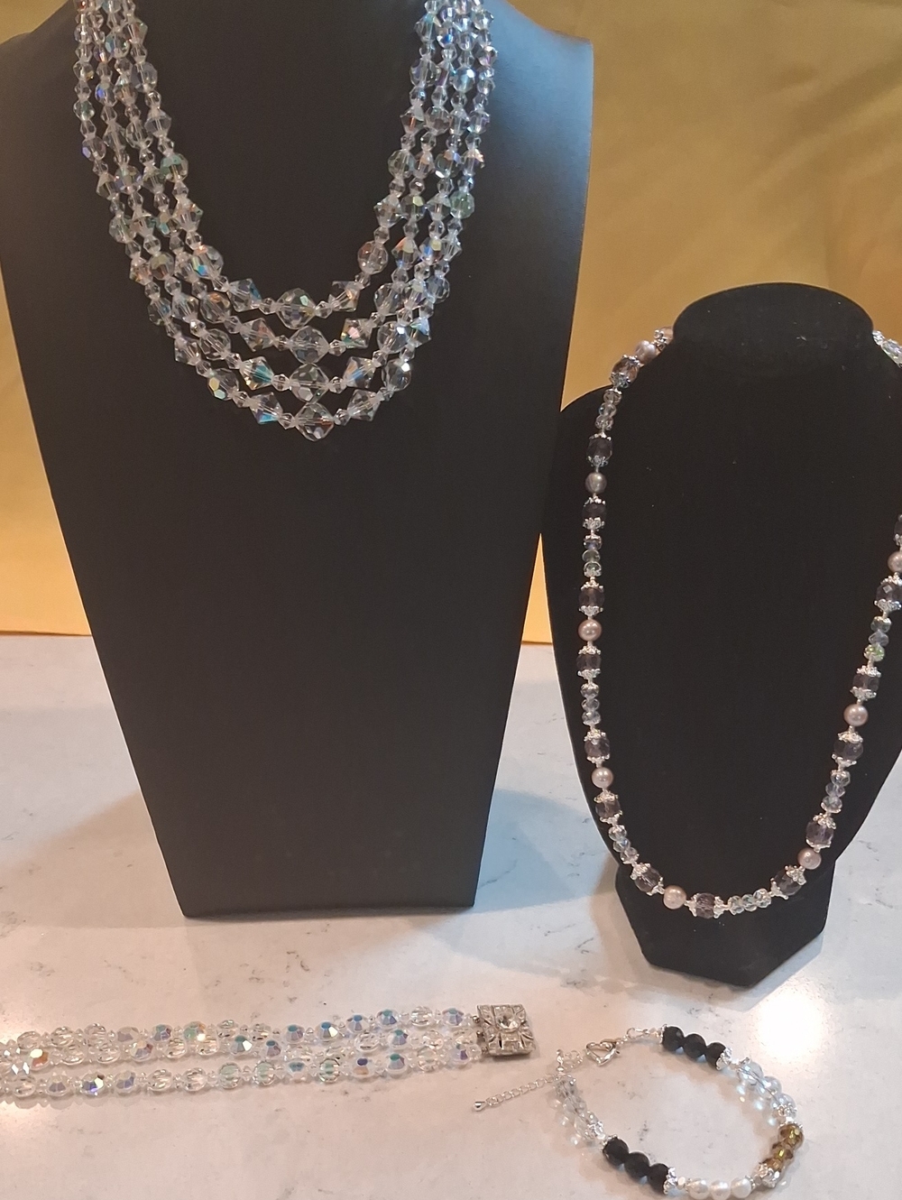 Vintage AB Crystal NZecklace and Bracelet and New Artisan Crystal Neckace Set
